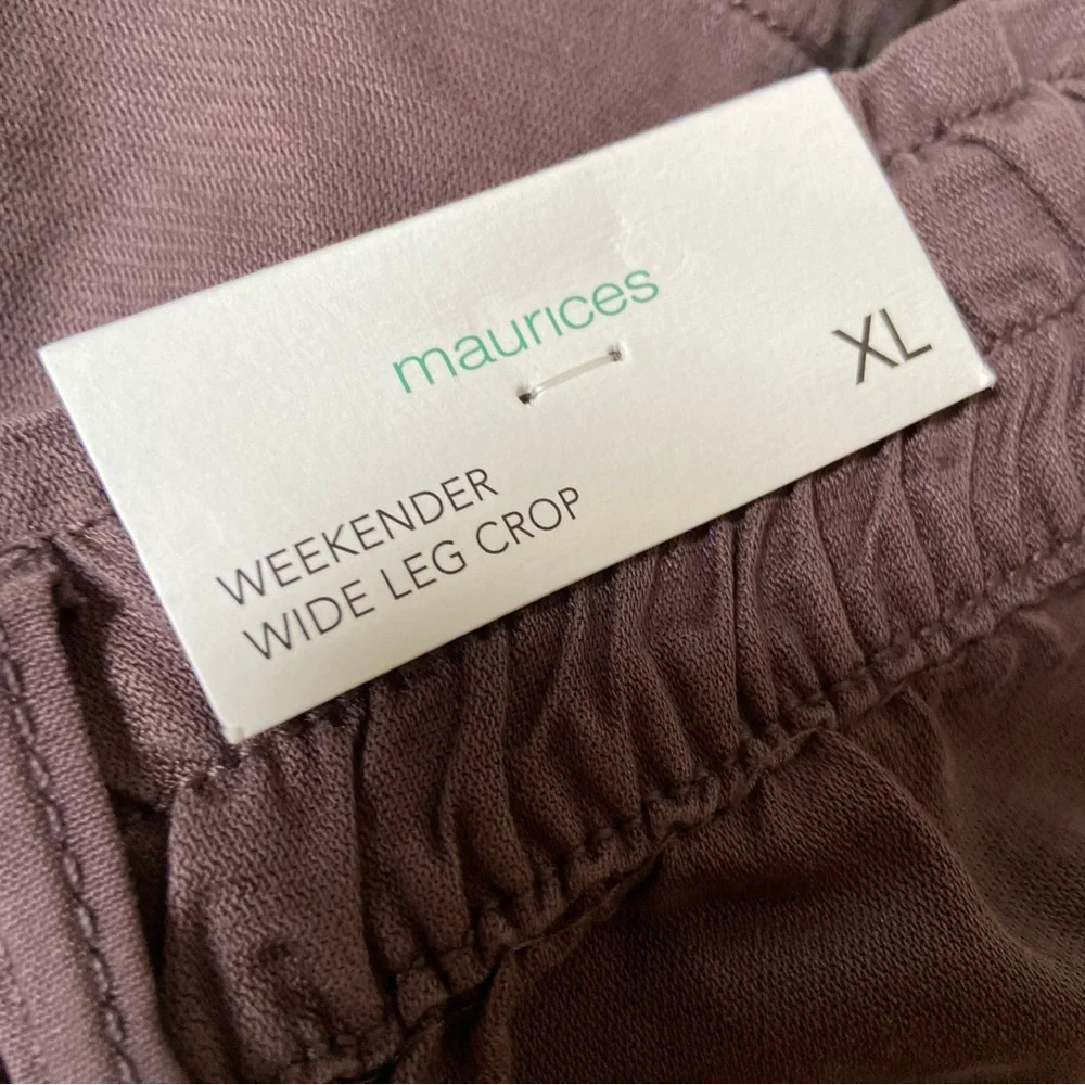 Maurices Solid High Rise Cropped Wide Leg Weekender Pant XL BNWT Brown Arrow - Picture 9 of 11